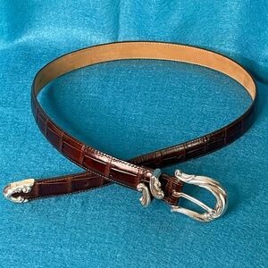 Coldwater Creek Ladies Leather Belt. Brown Croc Embossed Western Style Made USA